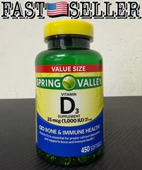 Spring Valley Vitamin D3 1000 IU Softgels, 450 Count – Expires: 07/2026 Sealed!
