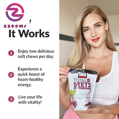 Total Beets Soft Chews with Beetroot, Nitrates, L-Citrulline, Grapeseed Extract,