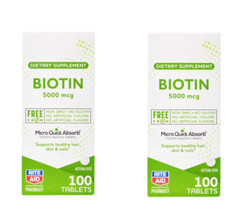 Twin Pack- RITE AID Biotin Instant Dissolve Tablets-5000 mcg-EX. 3/25-100 Ct. EA
