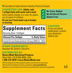 Vitamin D3 1000 IU Softgels, Bone & Immune Support, 100 Count Tablets