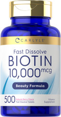 Biotin 10000mcg | 500 Fast Dissolve Tablets | Vegetarian, Non-GMO | by Carlyle