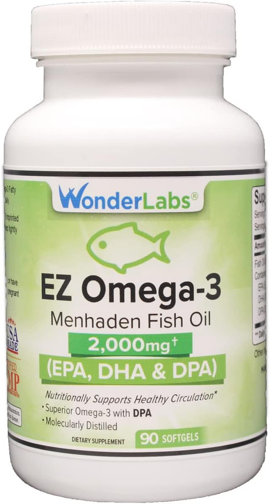 Atlantic Menhaden Fish Oil Omega-3 2000 Mg, Burpless, Made in the USA, Perfect B