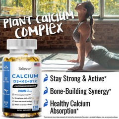 Calcium Capsules With D3+K2+B12,Strong Bone & Muscle,Boost Immunity, 2 Bottle