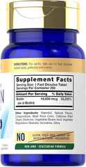 Biotin 10000Mcg 250 Fast Dissolve Tablets Max Strength Vegetarian, Non-Gmo, Glut