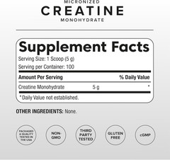 Puregen Labs Micronized Creatine Monohydrate Powder 500G – Pure, Unflavored, No