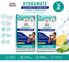 Guru Nanda Hydramate Electrolyte Drink Mix- Natural Lemon-Lime Flavor (2 Boxes)