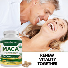 Certified USDA Organic Maca Root Capsules, 1,600mg, 120 count – Two Month Supply
