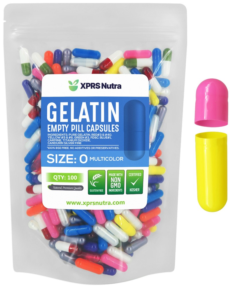 Size 0 Multi Color Empty Gelatin Capsules Gelcaps Pills Kosher Caps