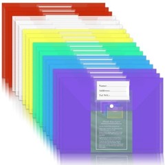 18 Pack Plastic Envelopes Plastic Folders with Snap Closure, 18 pcs Multicolor