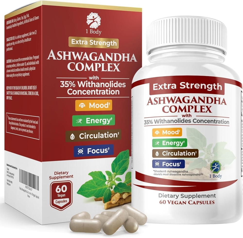 1 Body Adaptogen Complex with Ashwagandha Supplement – Focus and Energy 08/26