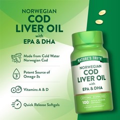 Norwegian Cod Liver Oil | 100 Softgels | with EPA & DHA | Non-GMO & Gluten Fr…