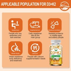 Vitamin D3 5000 IU + K2 200mcg 120 Capsules Extra Strength D3 K2 Supplements