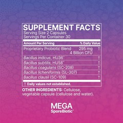 SporeBiotic Containing Bacillus Vegetarian Coagulans and Bacillus Subtilis 60pcs