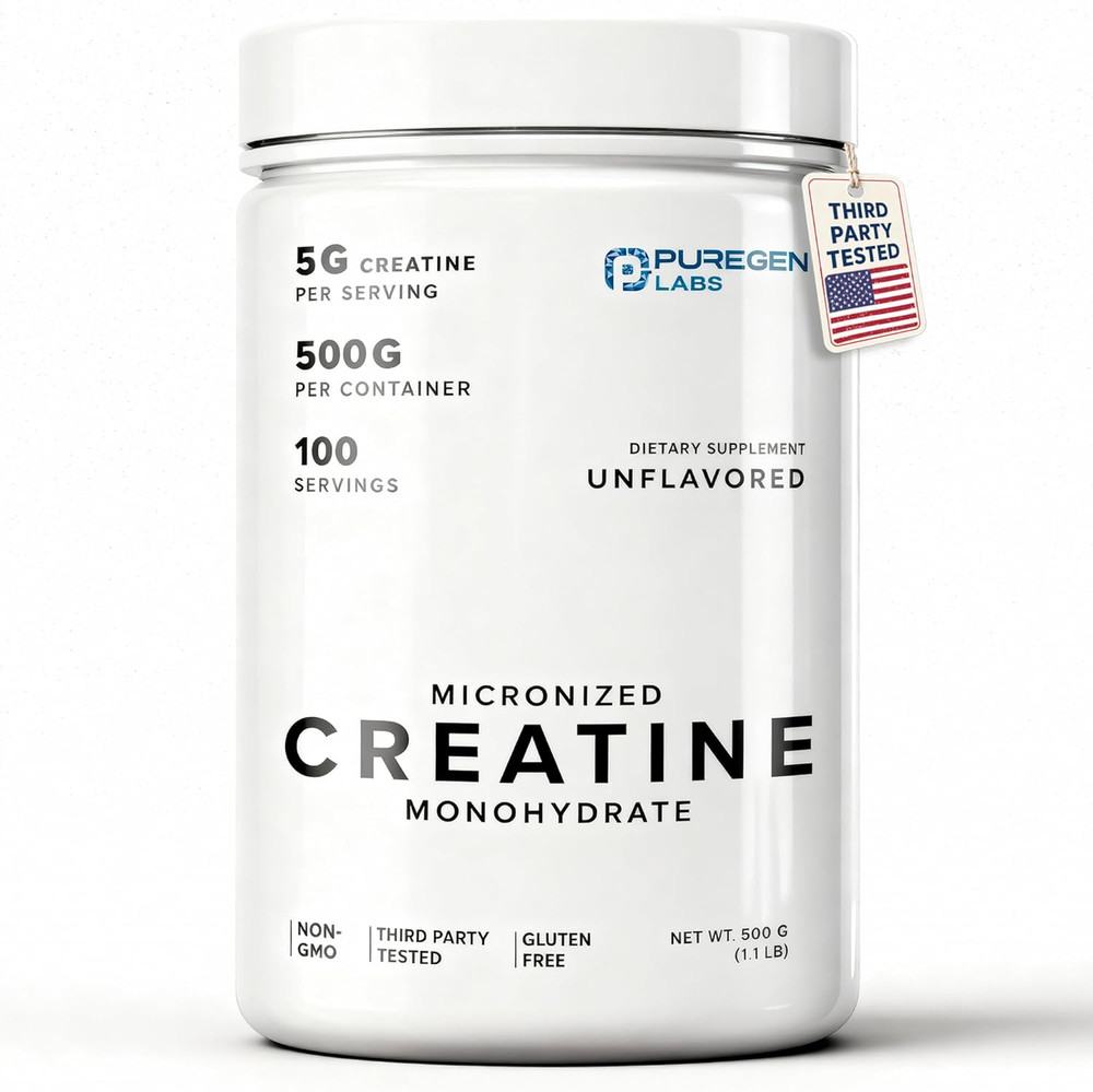 Puregen Labs Micronized Creatine Monohydrate Powder 500G – Pure, Unflavored, No
