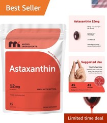 Astaxanthin 12mg Softgel Supplement with MCT Oil, 45 Capsules for Daily Wellness