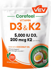 Corefeel Vitamin D3 K2, 5000 IU D3 100Mcg K2 (MK-7), 300 Softgels, 2-In-1 Vitami