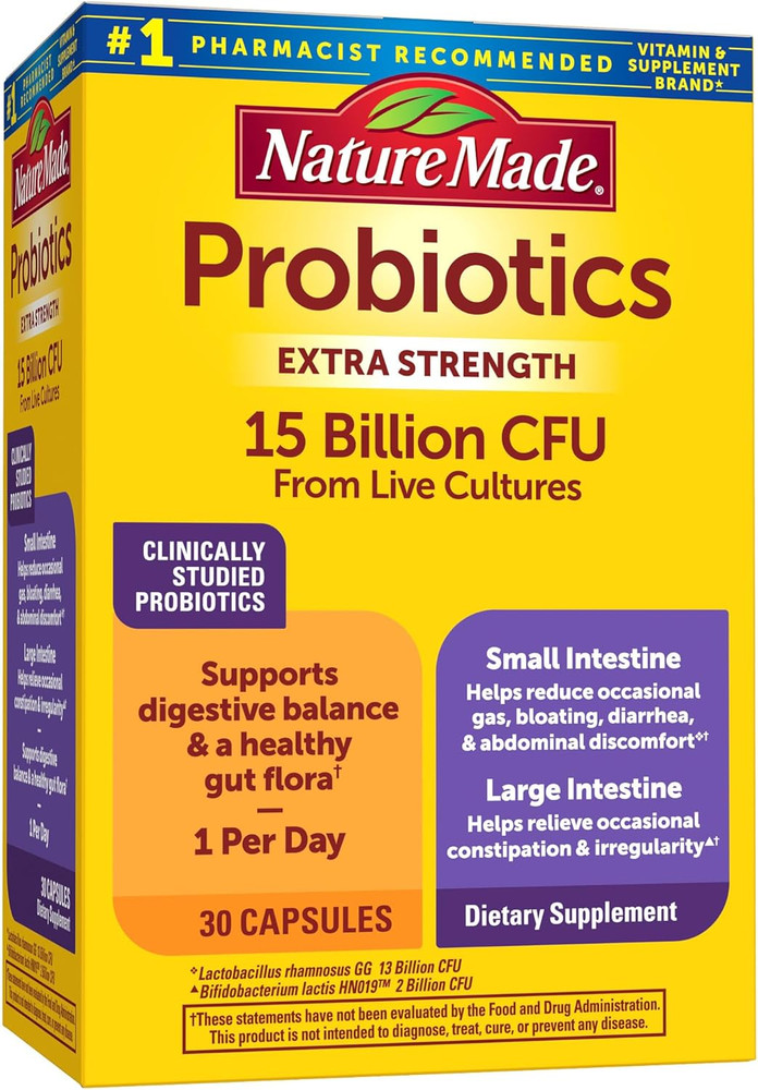 Nature Made Probiotics Extra Strength 15 Billion CFU Digestive Health 30 Caps