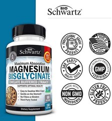 Magnesium Bisglycinate Chelated Supplement – High Absorption 180 Count.