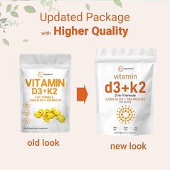 Micro Ingredients Vitamin D3 5000 IU with K2 100 K2 300 Soft-Gels | mcg MK-7 …