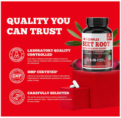GlucoBio Beet Root Capsules Nitric Oxide Blood Pressure Support Heart 180 Count