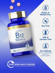 Vitamin B12 500mcg | 300 Tablets | Vegetarian, Non-GMO, Gluten Free | by Carlyle