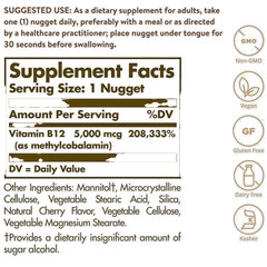 Solgar Sublingual Methylcobalamin Vitamin B12 5000 mcg 60 Nuggets EXP 08/2028