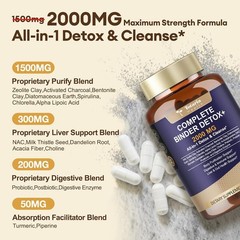 2000MG All-in-1 Detox Binder, Activated Charcoal, Zeolite, Bentonite Clay, Al…