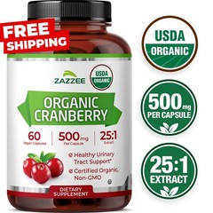 USDA Organic Cranberry 25:1 Extract, 500 mg per Capsule, 60 Vegan Capsules