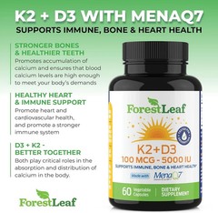 Forestleaf Vitamin D3 + K2 (MK7) Supplement – Menaq7 – Calcium and Vitamin D3