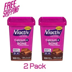 2-Pack Viactiv Calcium Soft Chews, Milk Chocolate, 100CT, with Vitamins D & K.
