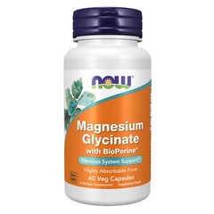 NOW Magnesium Glycinate with BioPerine – 60 Veg Caps, Nervous system Support