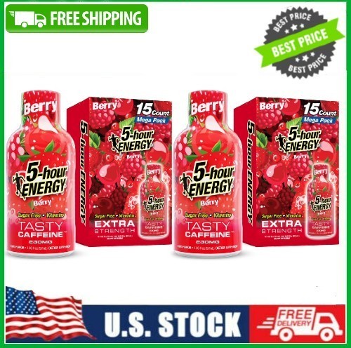 2 PACKS 5-hour ENERGY Shot, Regular Strength, Grape, 15 Count