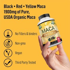 2PCS Maca Root Capsules 1900mg, Black Yellow Red Maca Extract with Ashwagandha