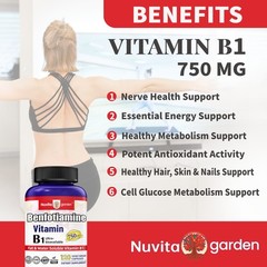 Vitamin B-1 Thiamine 750 mg, 80 Day Supply Dietary Supplement, Easy-to-Swallow