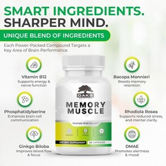Memory Muscle – Advanced Nootropic Brain Supplement with Vitamin B12, Bacopa