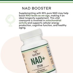 NAD+ Anti-Aging Supplement | 500mg Pure NAD Plus | 30-Day Supply | Vegan, Non-GM