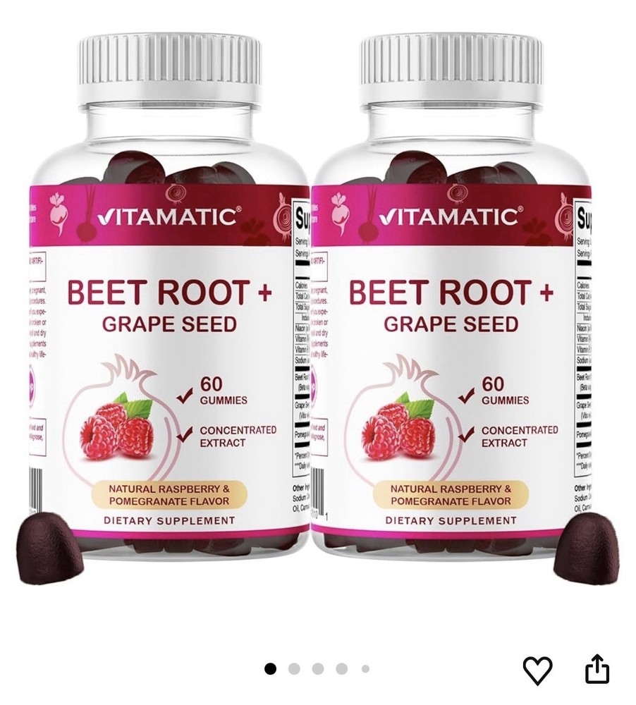 2 Vitamatic Beet Root Gummies 400mg with B6 (2mg) B12 Grape Seed Pomegranate &