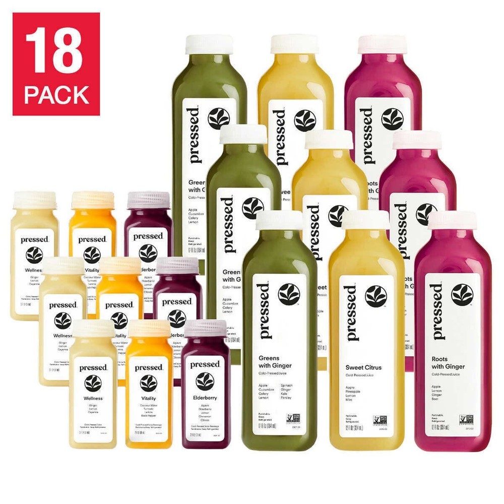 Pressed Cold-Pressed Juice & Shot Bundle 9 Juices & 9 Shots (18 pack)