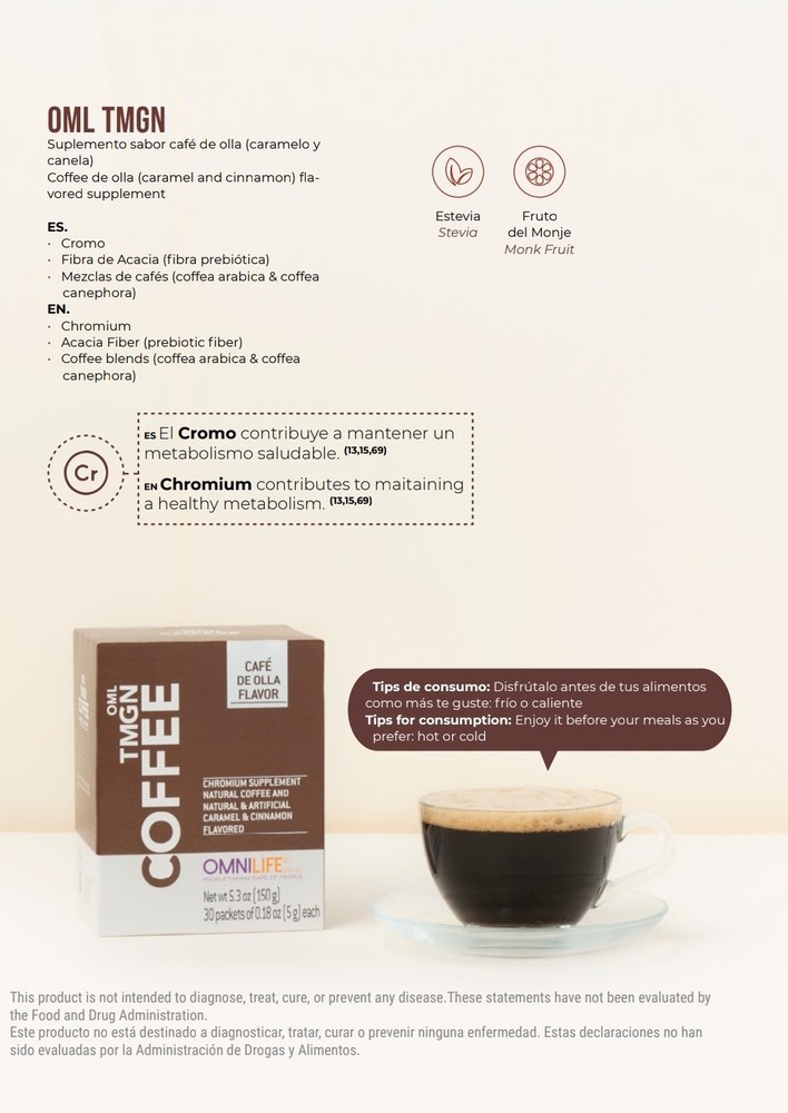 TMGN COFEE DE OLLA 30 PACKETS ACACIA, CHROMIUM, CAFE ARABICO &CANEPHORA
