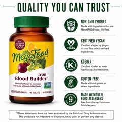 MegaFood Blood Builder Iron Supplement 90 Tablets Energy Support B12 Gentle