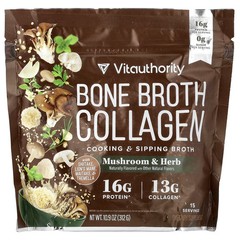 Vitauthority Bone Broth Collagen, Cooking & Sipping Broth, Mushroom & Herb
