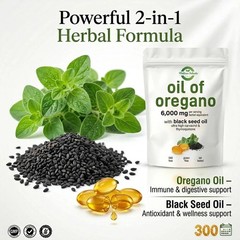 2 in 1 Oil of Oregano & Black Seed Softgels Count with Carvacrol,Immune Support