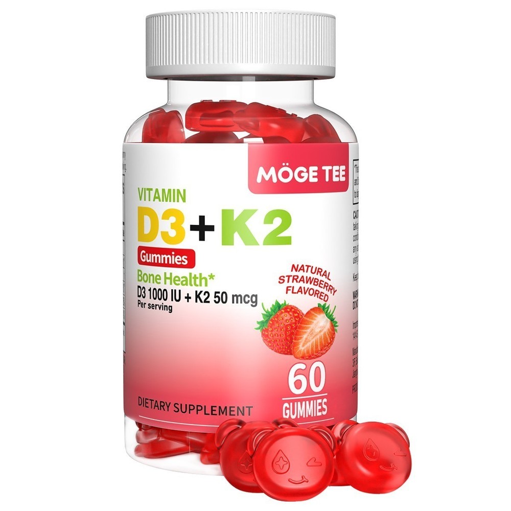 Vitamin D3 K2 Gummies – 60 Count – Support Bone Heart Immune Health, Strawberry