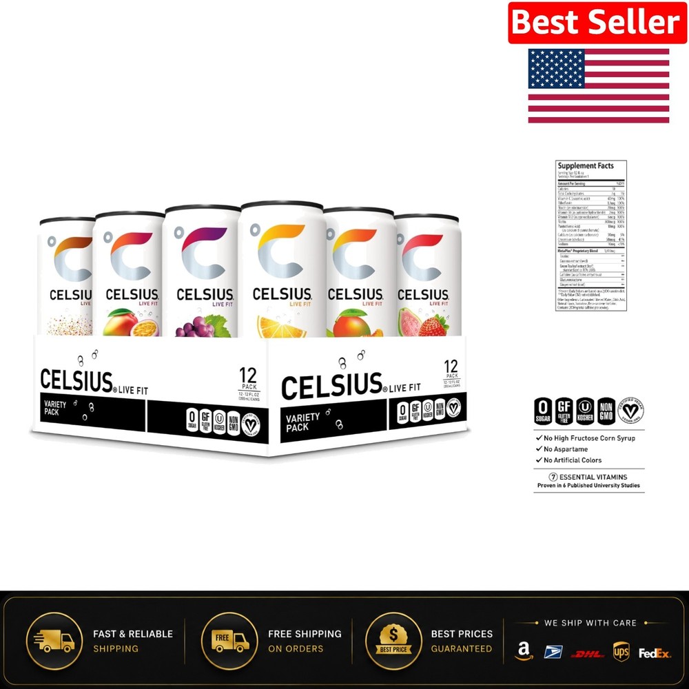 12-Pack Assorted Flavors – Energy Drinks with 200mg Caffeine & Vitamins