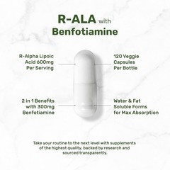 R Alpha Lipoic Acid 600Mg with Benfotiamine 300Mg per Serving, 120 Veggie Capsul