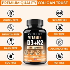 VITBOOST Vitamin D3 K2 Complex Easy to Swallow Vitamin D D3 5000 IU 125 mcg…