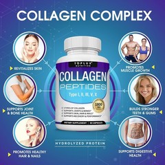 Multi Collagen Peptides tablets 1500mg Type I II III V X 90ct Lux Supplement