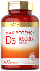 Vitamin D3 10000 IU 400 Softgels | Value Size | Max Potency | by Carlyle