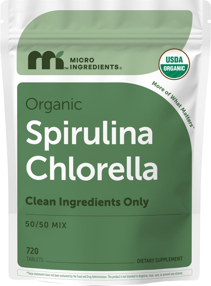 Organic Chlorella Spirulina Tablets, 3000mg Per Serving, 720 Counts, 4 Months Su