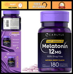 Melatonin 12mg Fast Dissolve Tablets – 180 Count, Drug-Free, Natural Berry, Vega